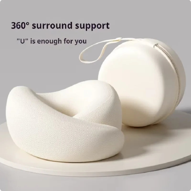 U-Shaped Neck Pillow Neck Support Slow Rebound Adjustable Travel Neck Pillow Washable Memory Foam Sleep Nap Pillows Travel Use Peaceful Pleasures Health and Wellness Beige With Box