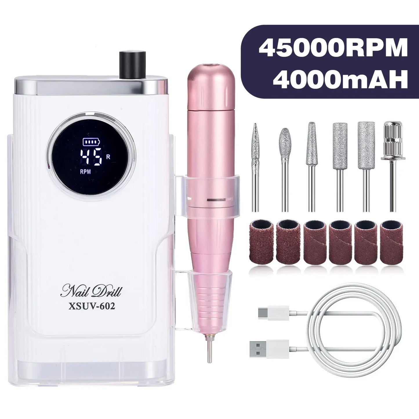 45,000 RPM Rechargeable Electric Nail Drill | Gel Polish Remover