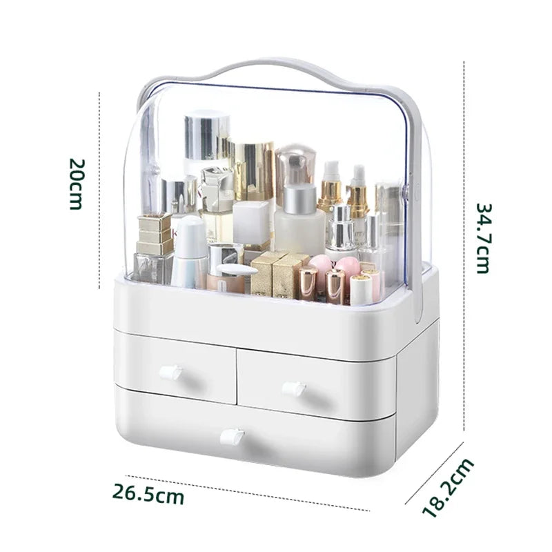 Cosmetics Receiving Box Dust-Proof Desktop Makeup Organizer with Drawer for Skin Care Products Household Storage Box Shelf Peaceful Pleasures Health and Wellness WHITE
