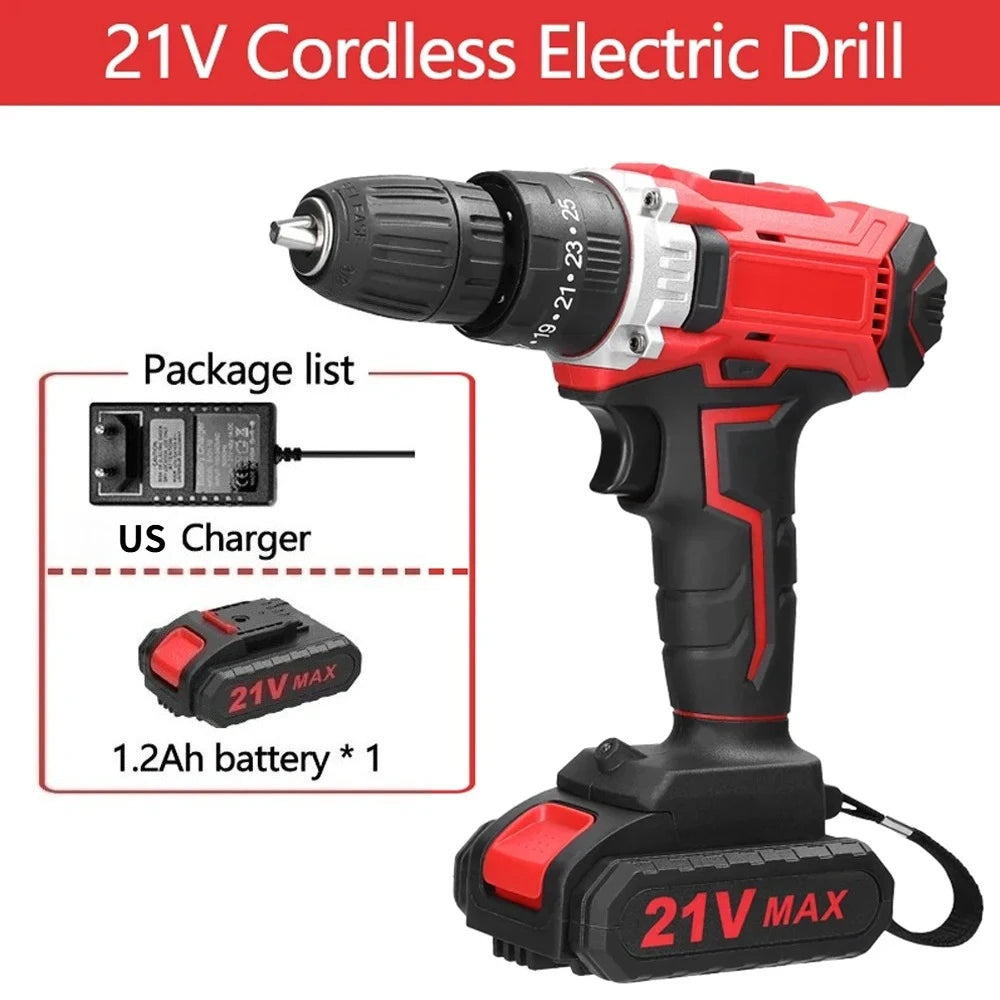 21V Cordless Lithium Drill 25 Gears Torque 2 Speed Stepless Brush Motor Forward Reverse Electric Drill Peaceful Pleasures Health and Wellness US