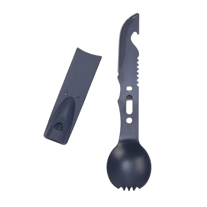 Outdoor Spork Portable Tableware Table Knife Bottle Opener Camping Survival Knife Creative Knife with Whistle Peaceful Pleasures Health and Wellness