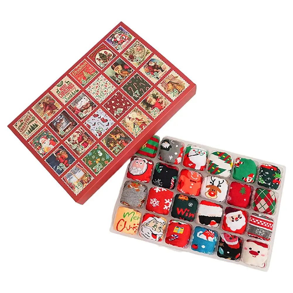 12Pairs Christmas Stocking Gift Box Christmas 24 Day Countdown Blind Box Christmas Socks Soft Breathable Stocking Stuffer Peaceful Pleasures Health and Wellness Red4 35-39