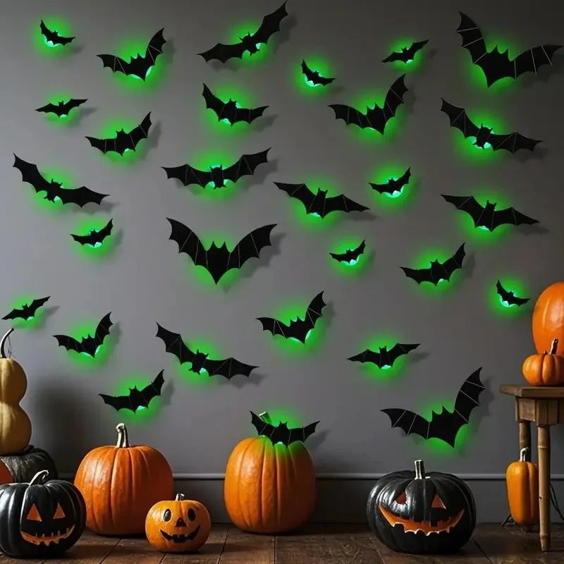 Halloween 3D LED Bat Wall Stickers | Purple Green Glow Decor