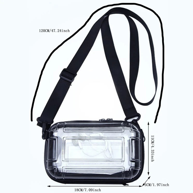 Mini Transparent Hard Case Makeup Bag Large Capacity Small Square Travel Pouch One Shoulder Crossbody Cosmetic Organizer Peaceful Pleasures Health and Wellness