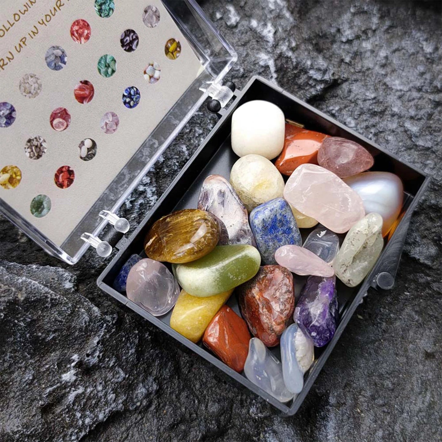 Natural Mineral Specimens Kit Educational Polished Natural Stones with Box Geological Teaching Materials for Students Peaceful Pleasures Health and Wellness