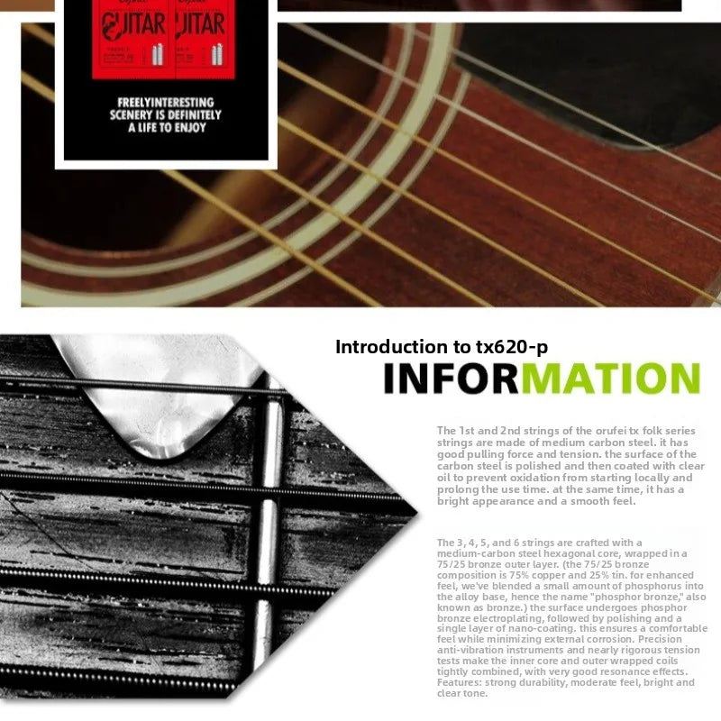 Guitar Accessories Orphee Strings TX620-P Copper 1-6 Acoustic