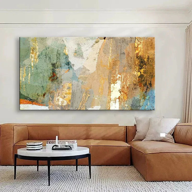 Customizable Gold Foil Abstract Art Handmade Oil Painting Living Home Decoration Bedroom Dining Room Sofa Background Decoration Peaceful Pleasures Health and Wellness