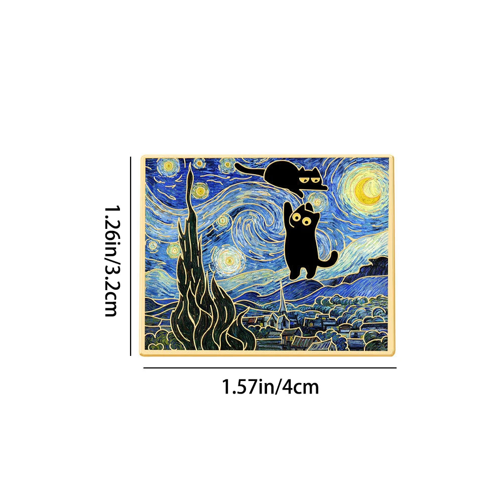 Van Gogh Oil Painting Black Cat Series Badge World Famous Zinc Alloy