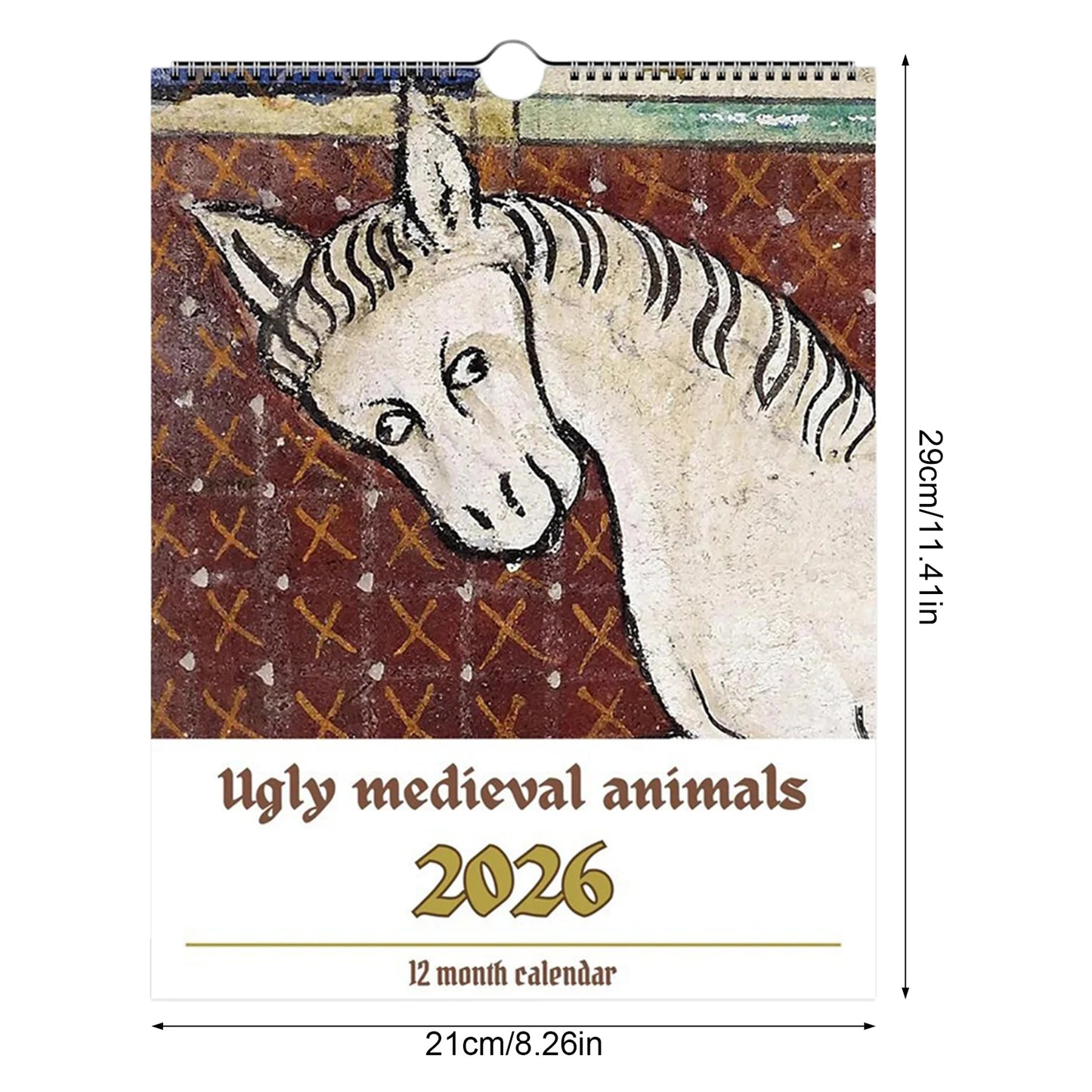 2026 Wall Calendar with Medieval Animal Theme Ugly Style Humorous Illustration Design for Office Home Decor and Gift Use Peaceful Pleasures Health and Wellness