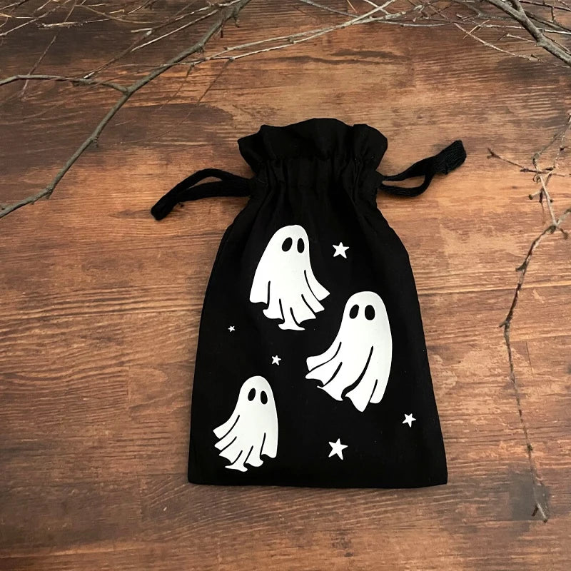 5-Pack Halloween Ghost Flannel Drawstring Bags for Tarot & Jewelry