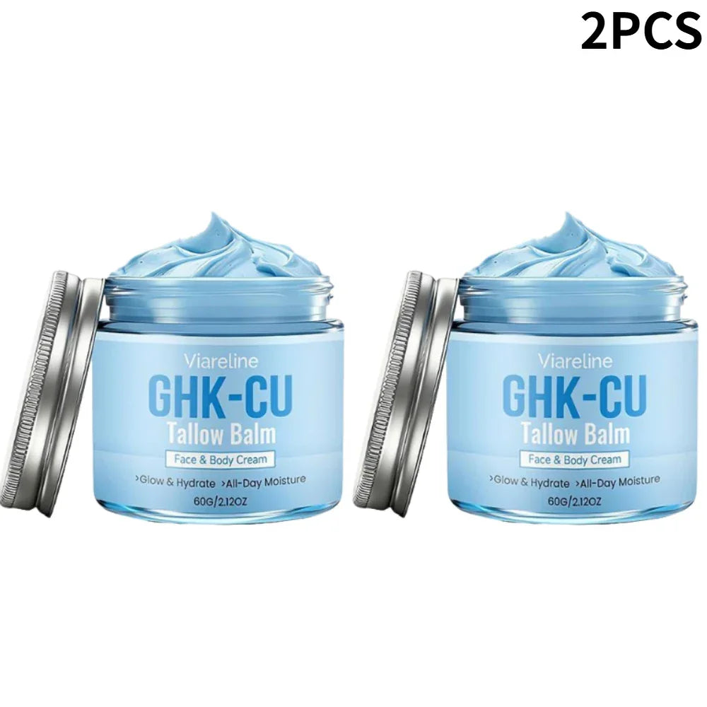 Natural GHK-CU Copper Peptide Tallow Balm Blue Cream - Brighten Hydrating Face & Body Moisturizer, for Dry Sensitive Mature Skin Peaceful Pleasures Health and Wellness 2pcs