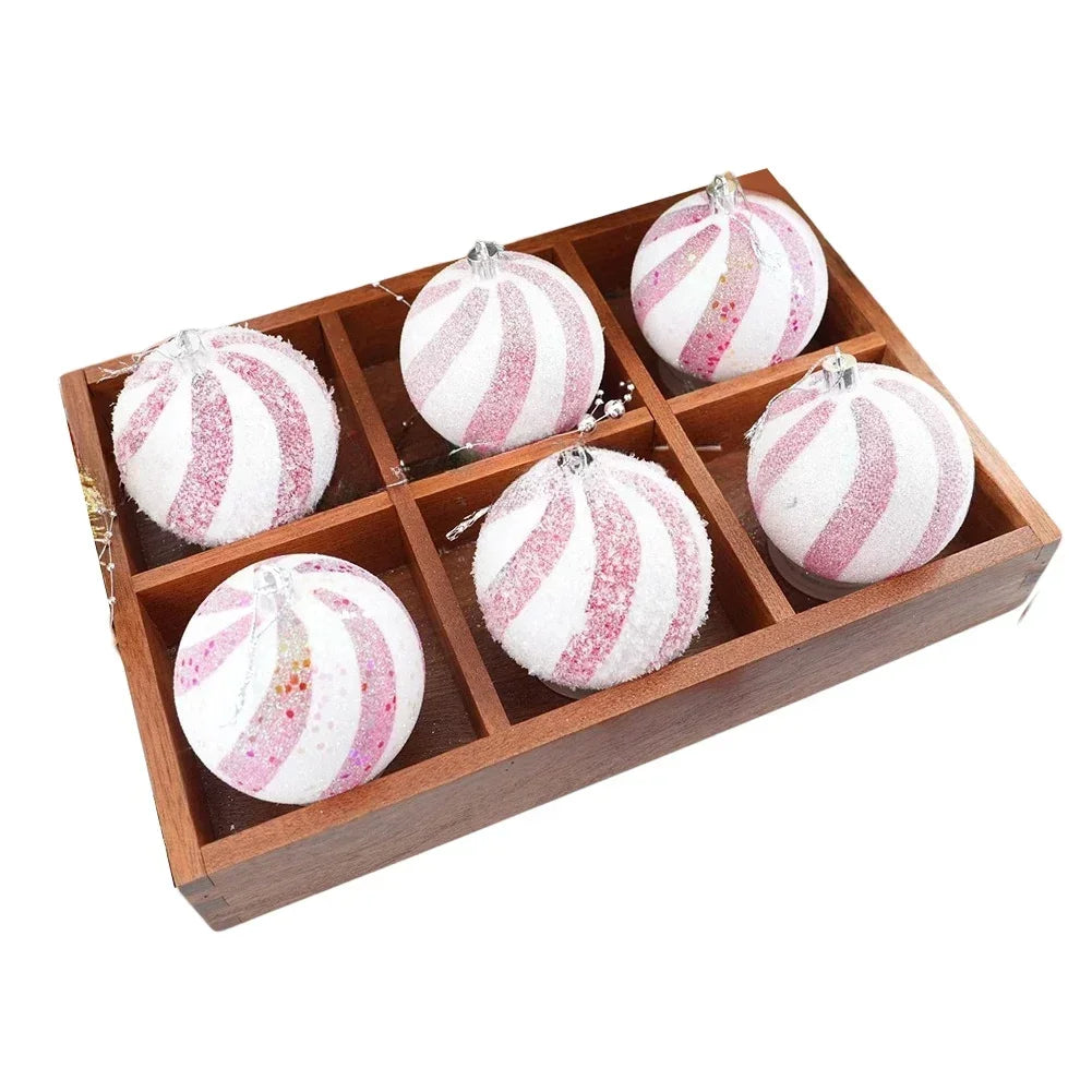 Pink Sequin Christmas Ball Ornaments 8cm Set of 6 | Holiday