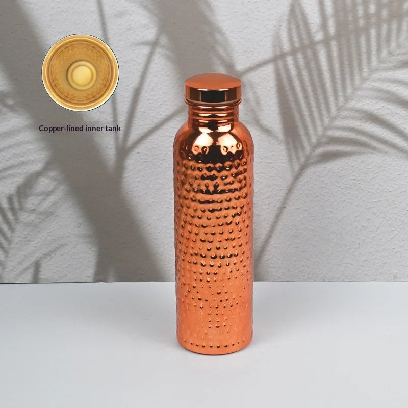 Hot 800ML Copper Drinking Bottle Hammer Pattern Leakproof Sports Water Bottle Outdoor Cycling Gym Fitness Travel Drinking Cup Peaceful Pleasures Health and Wellness Copper plating 800ml
