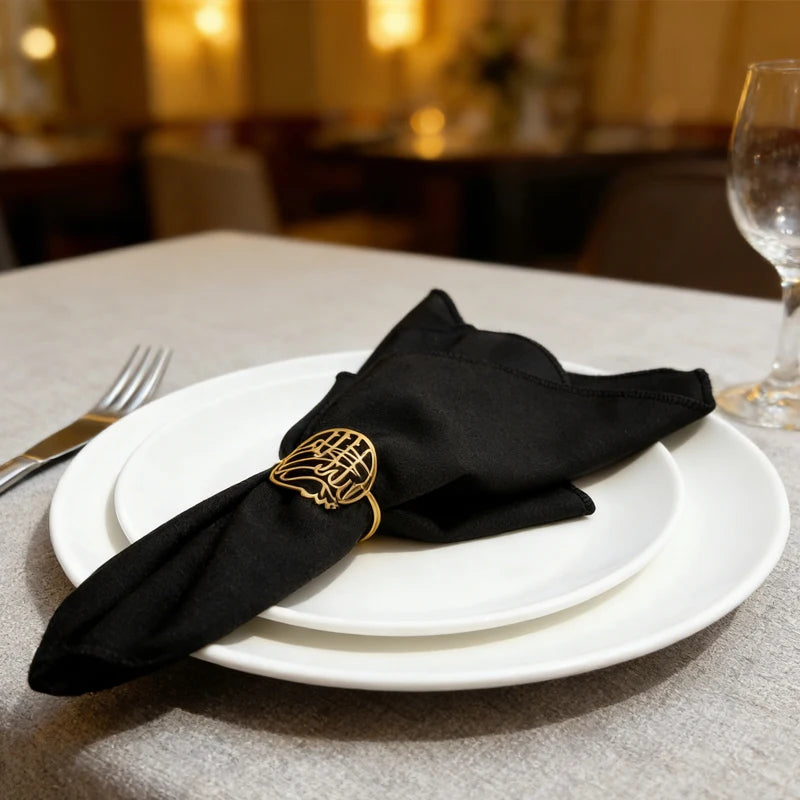 Gold Bismillah Napkin Rings Set of 4 | Islamic Eid Table Decor Decorative Napkin Rings Peaceful Pleasures Health and Wellness