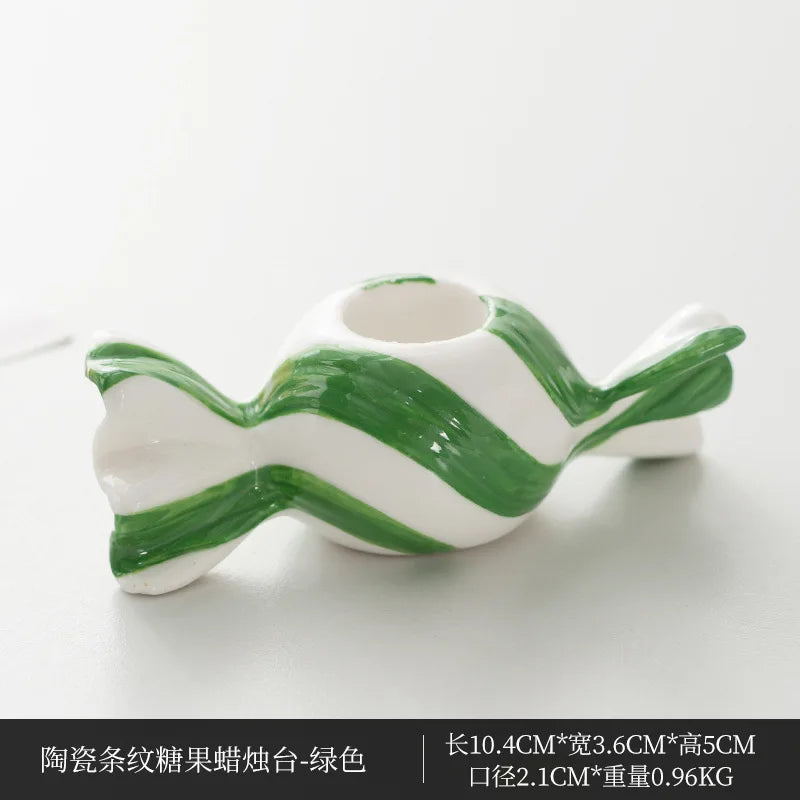 Ceramic Candy Striped Tealight Candle Holder | Xmas & New Year