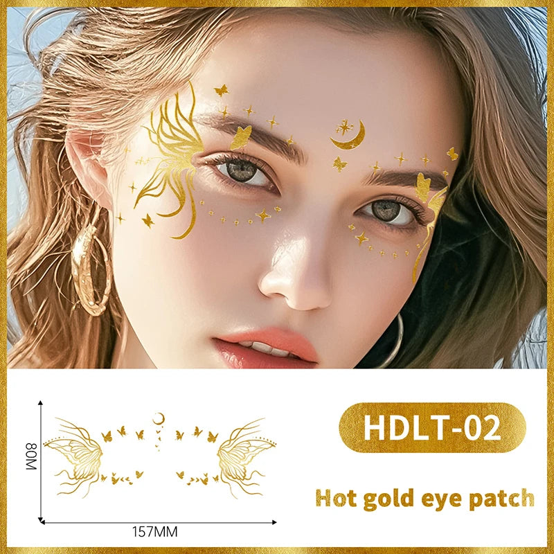 Butterfly Glitter Stickers Face Tattoo Flash Gold Temporary Metalic Tattoos Waterproof Makeup Decals For Girls Party Festival Peaceful Pleasures Health and Wellness 2