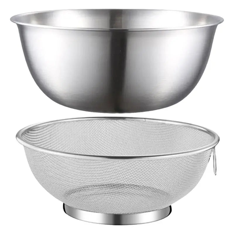 1300ml Stainless Steel Colander Bowl Set Kitchen Strainer Washer Drainer Basket Vegetable Fruit Rice Draining Tool Fine Peaceful Pleasures Health and Wellness Silver