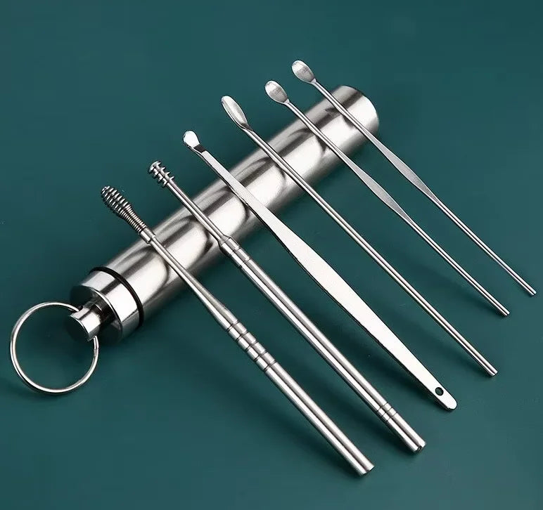 12/6 Piece Earpick Stainless Steel Ear Digging Tool Set Spiral Wax Remover For Perforation Cleaning Kit Cleaning Agent Peaceful Pleasures Health and Wellness One pack