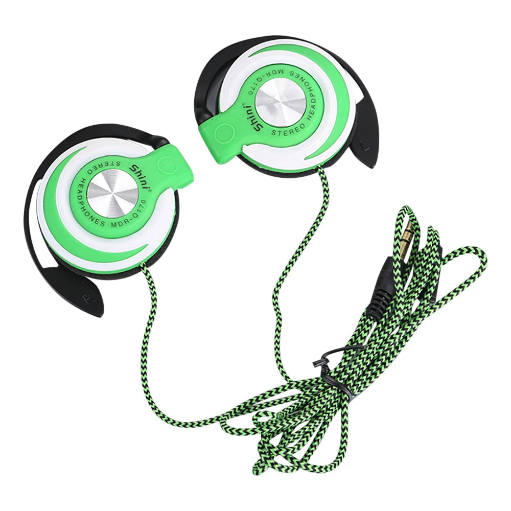 3.5mm Wired Headphones Heavy Bass Headset Over-ear Adjustable Ear Hook Earphones Music Earphone for Phone Peaceful Pleasures Health and Wellness green