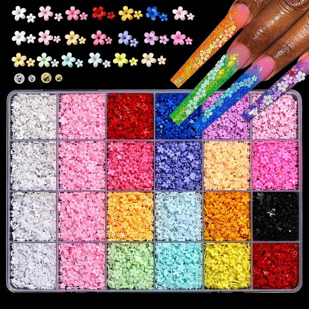 3D Acrylic Flower Nail Charms for Nail Art, Cute Colorful Floral Nail Charms with Caviar Beads & Flatback Pearls DIY Nail Decor Peaceful Pleasures Health and Wellness F- 24 gird