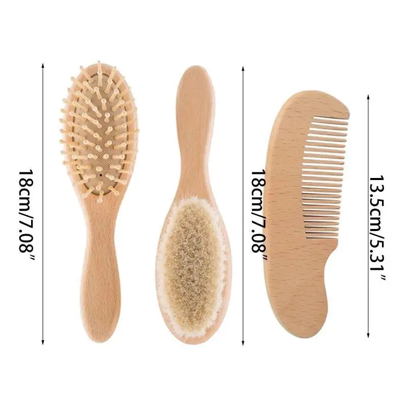 Baby Hair Comb Set 3-Piece | Beech Wool Brush & Scalp Massager