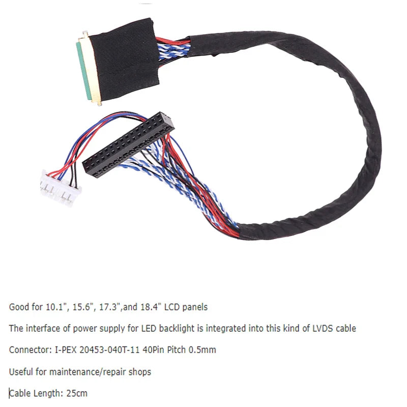 40-Pin LVDS Cable 6-Bit 2-Channel LCD LED Display | 25cm