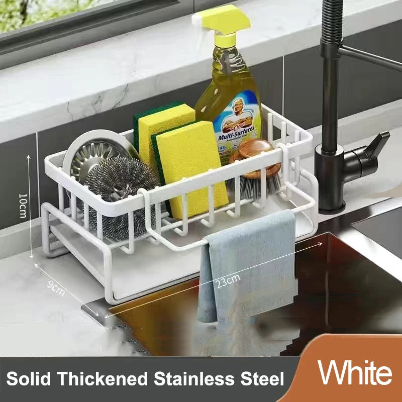 Kitchen Sink Drain Rack & Organizer – Self-Draining Soap, Sponge, Dishcloth & Towel Holder | Wall-Mount or Countertop