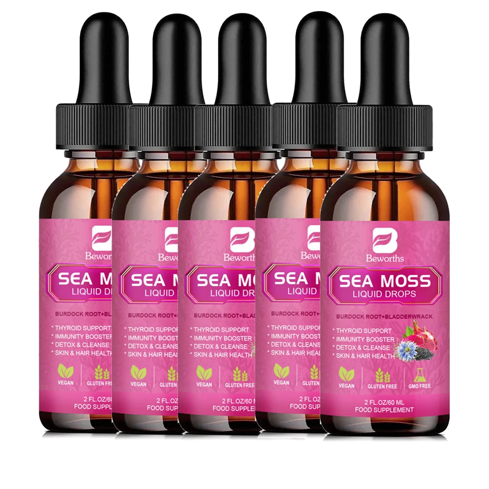 Sea Moss Liquid Drops 3000mg – Black Seed Oil, Burdock Root & Elderberry Peaceful Pleasures Health and Wellness 5bottles United States