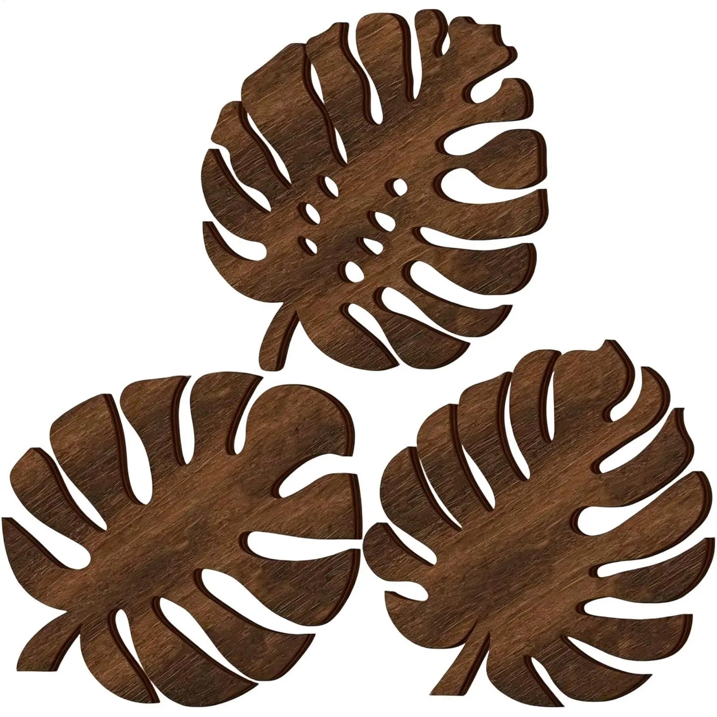 Monstera Wooden Coasters Set of 3 – Heat-Resistant Trivets