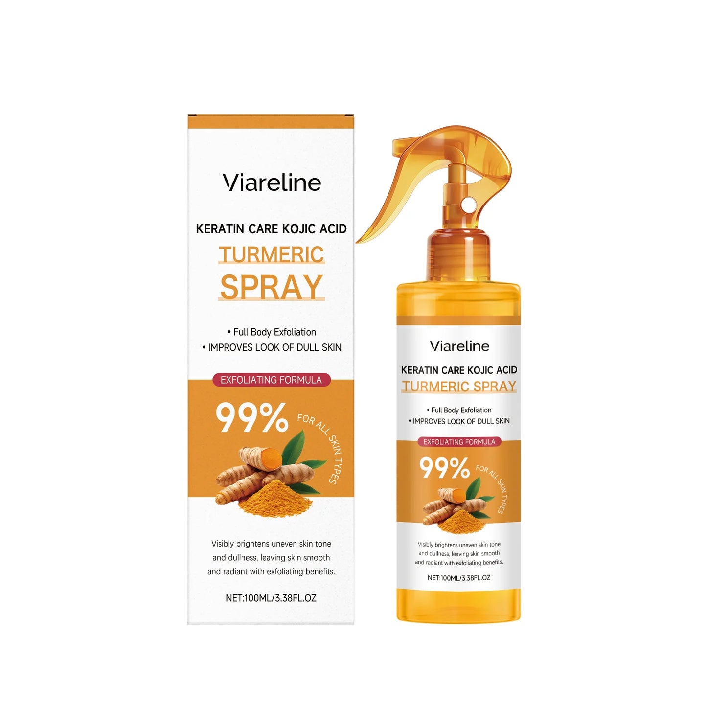 Kojic Acid Turmeric Exfoliating Spray Glowing Soften Dead Skin Cells Brightening Hydrating Improve Dullness Body Smoothing Spray Peaceful Pleasures Health and Wellness 100ml boxed