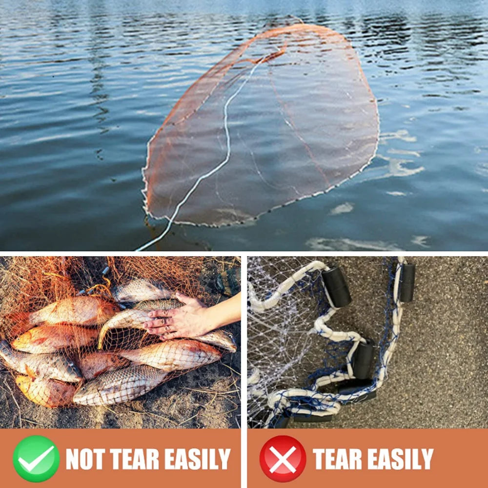 8/12/16FT American Fishing Cast Net Freshwater Saltwater Tire Line Mesh Strong Real Zinc Sinker Throw Casting Net Heavy Duty Peaceful Pleasures Health and Wellness