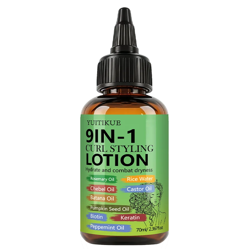 YUITIKUE 9 IN 1 Curl Styling Lotion Rosemary Oil Castor Oil Keratin Biotin Hydrating Anti‑Dryness Curly Hair Care Lotion 70ml Peaceful Pleasures Health and Wellness 1pc