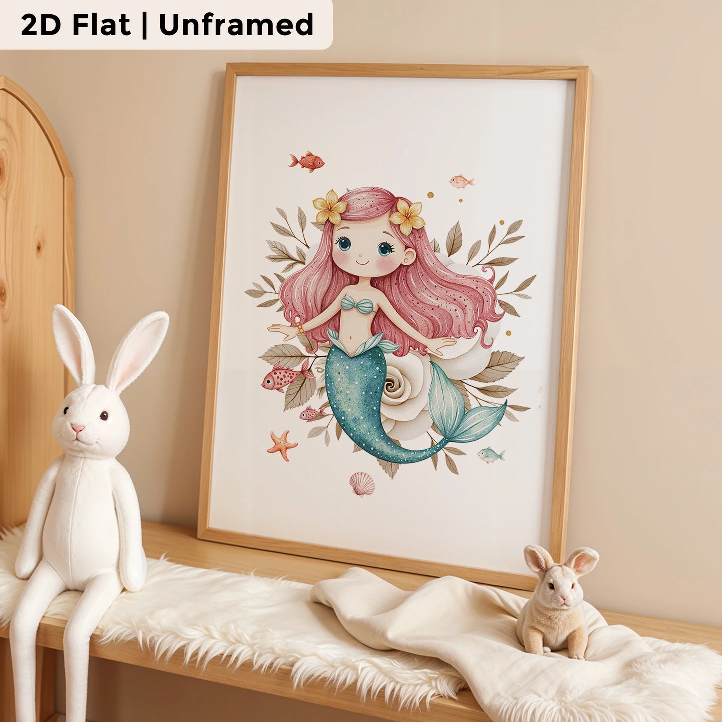3-Piece Pink Mermaid Canvas Wall Art | Kids Room Decor Print