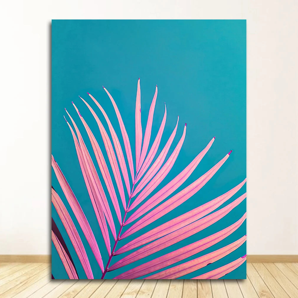 Tropical Plants & Orange Cat Canvas Wall Art | Nordic Print