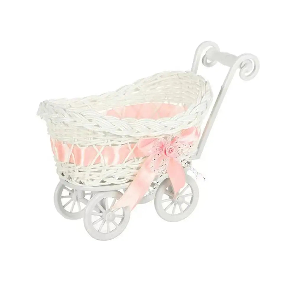 Doll Small Flower Basket Trolley Toys Cart Stroller Woven Decorations