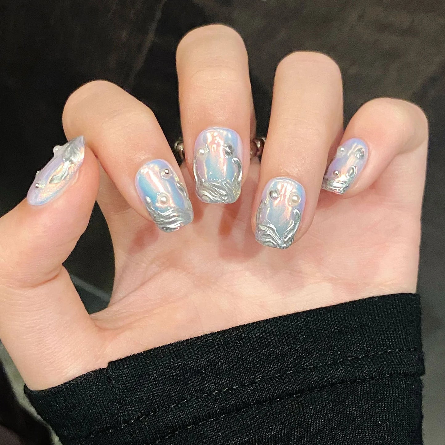 10pcs AB Style Handmade Y2K Press on Nails American Cat's Eye French Fake Nail Decor Almond Tips Wearable Blush False Nails Long Peaceful Pleasures Health and Wellness