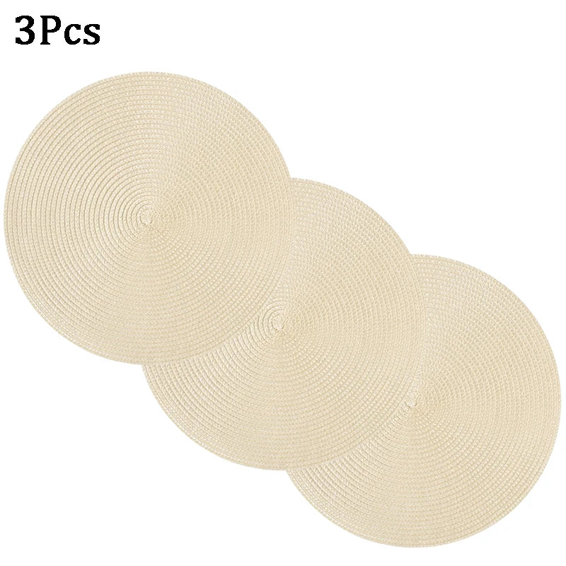 Round Braided Placemats 15" Washable PVC Table Mats | Set of 5