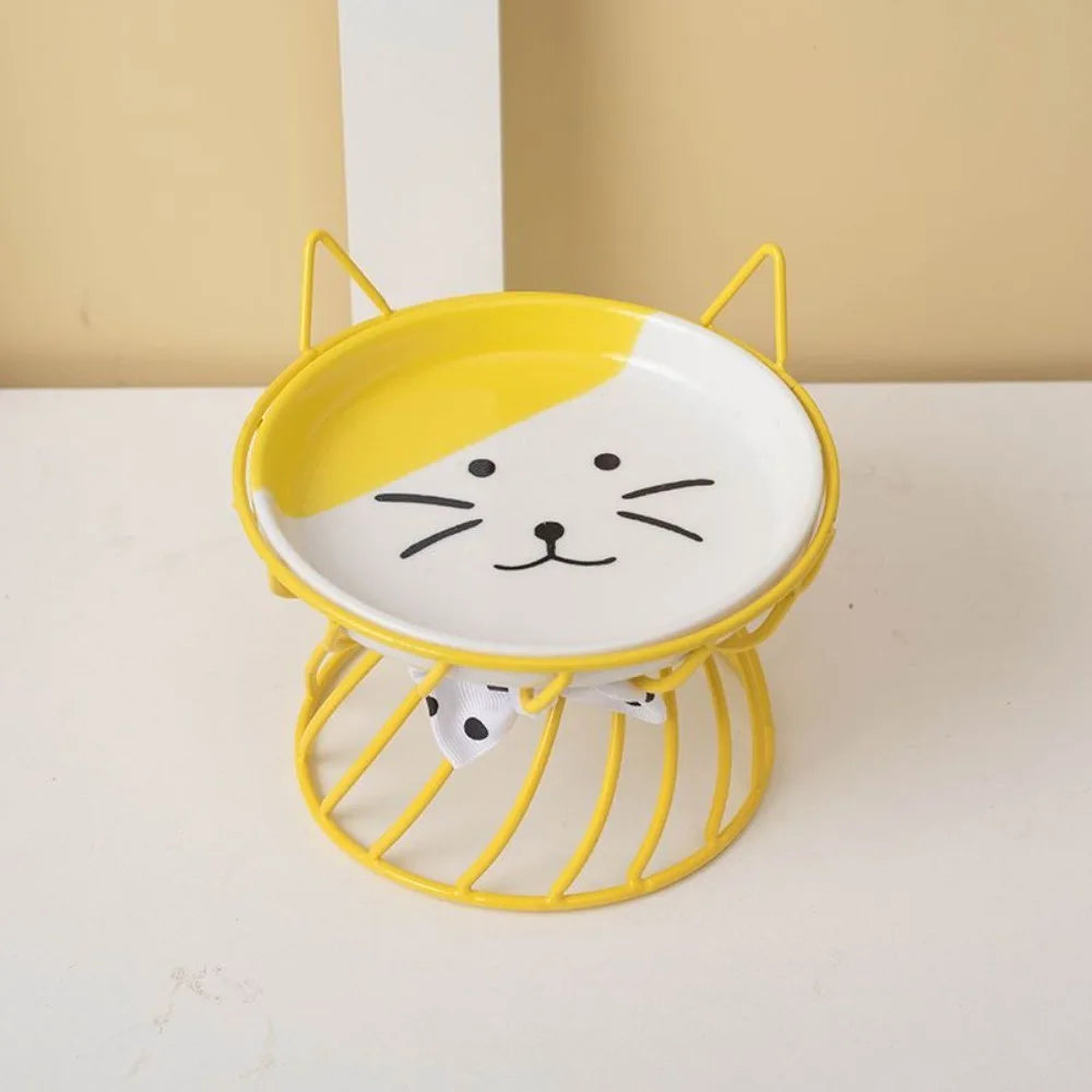 Elevated Ceramic Cat & Dog Bowl with Iron Stand | Non-Slip