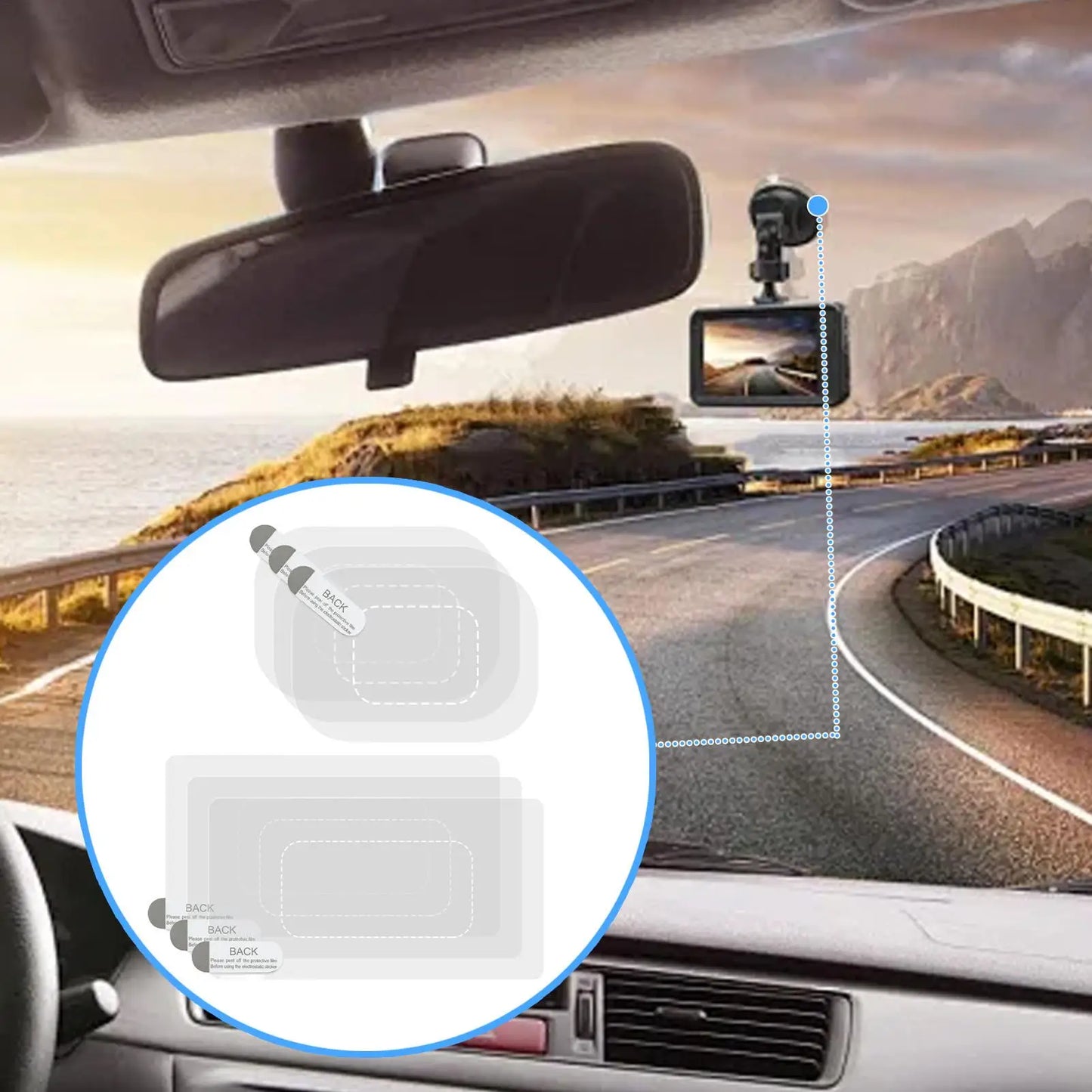 6-Pack Dashcam Windshield Electrostatic Stickers – Reusable