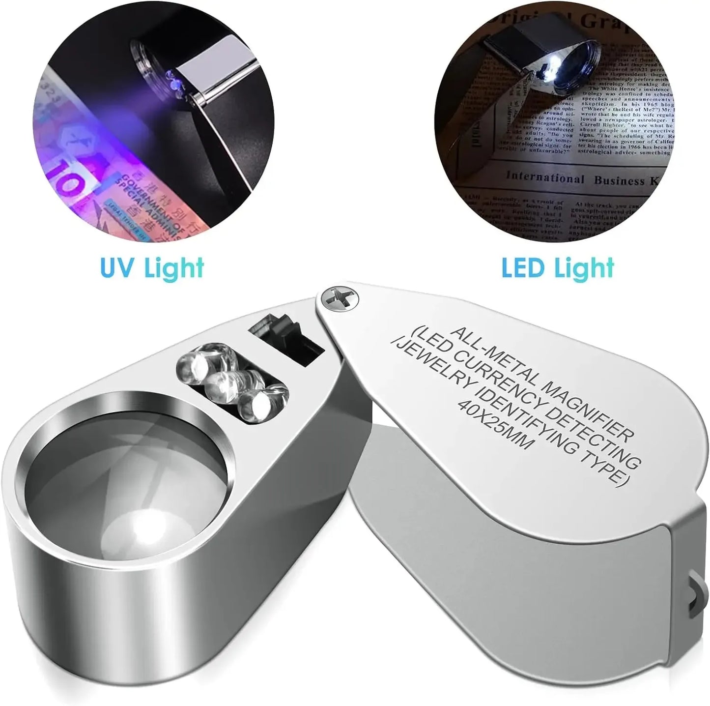 40X LED UV Illuminated Magnifier Loupe for Electronics Repair Soldering Jewelry Making with Optical Glass Lens Metal Frame Peaceful Pleasures Health and Wellness