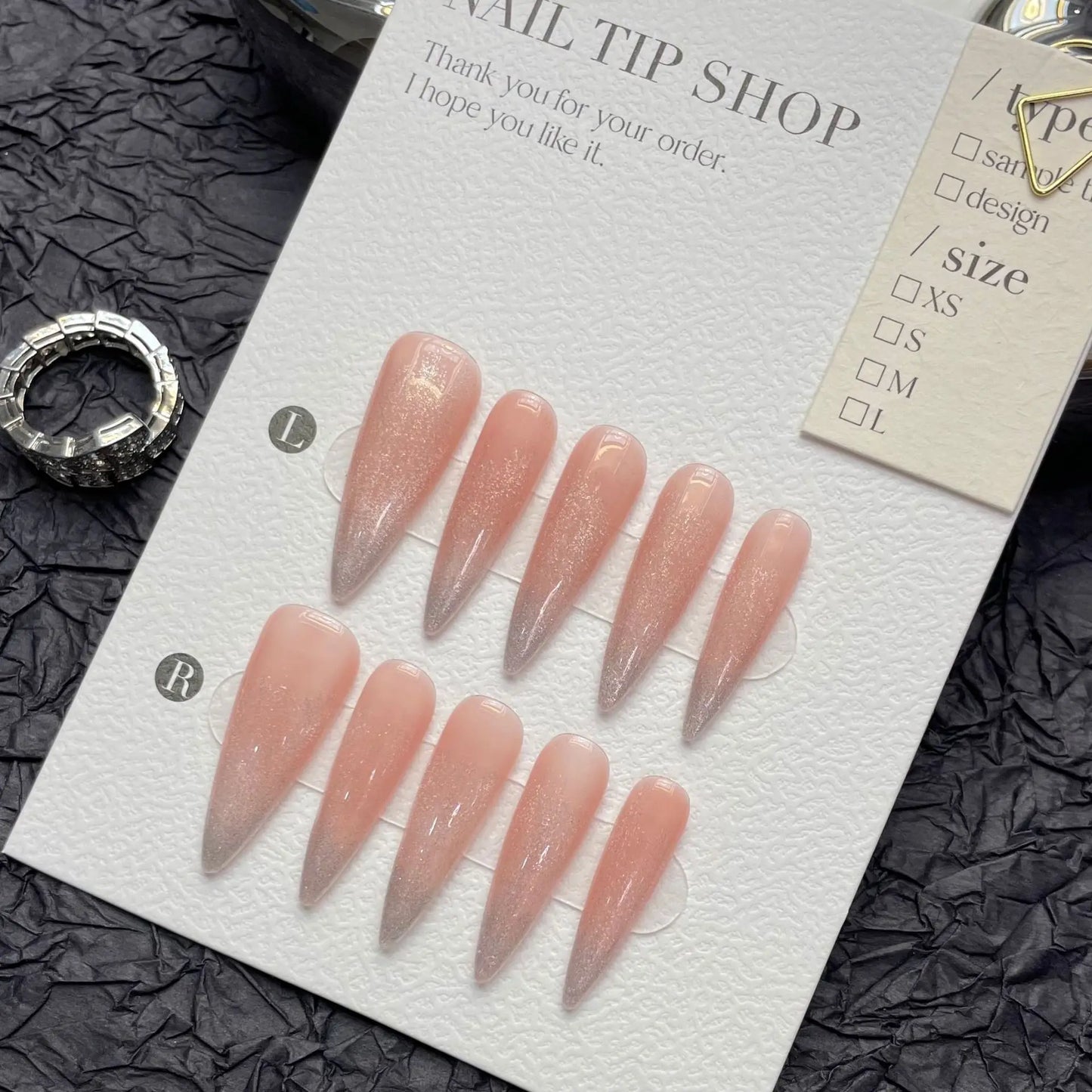 Almond Press-On Nails Gradient Pink Korean Cat Eye | 10pcs