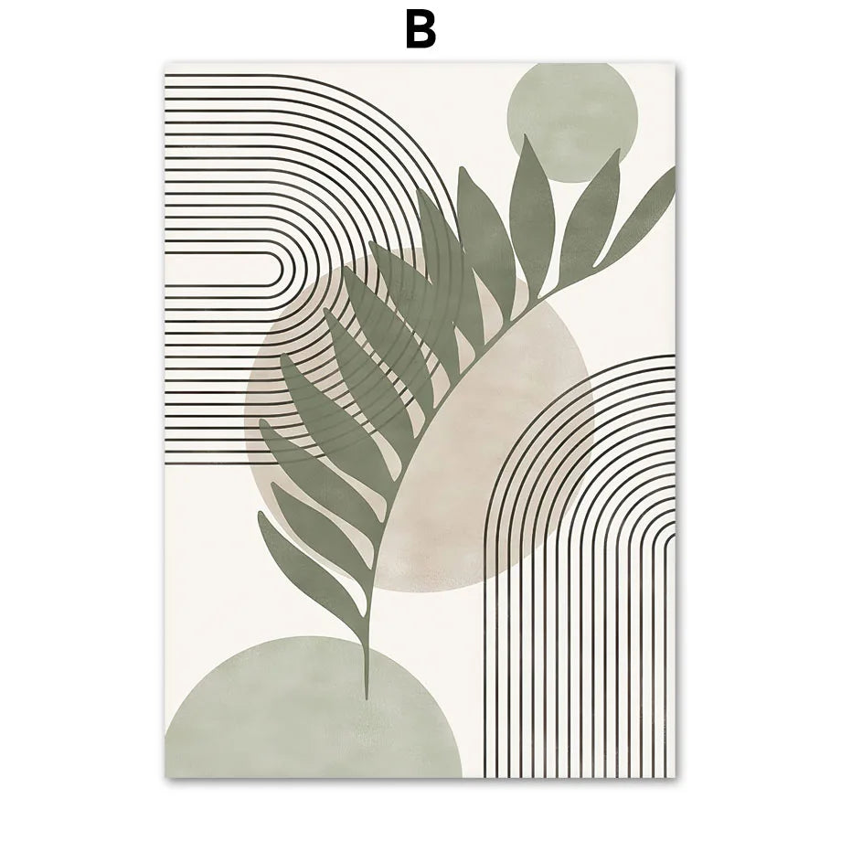 Abstract Boho Geometric Leaves Canvas Wall Art Print – Unframed Canvas Wall Art Peaceful Pleasures Health and Wellness B 50x70cm Unframed