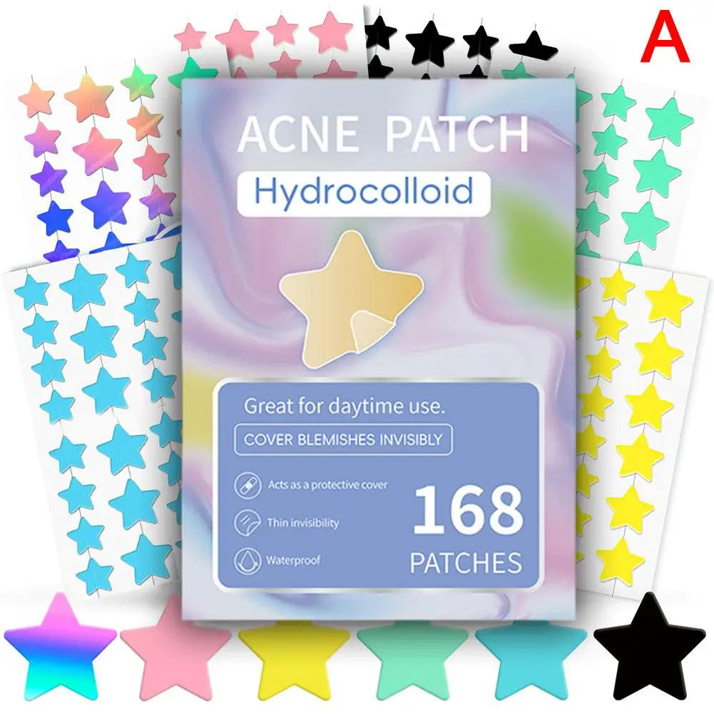 eelhoe Colorful Hydrocolloid Acne Pimple Patches – Cute Star & Heart Shaped Blemish Cover Stickers | 168–252 Pcs Peaceful Pleasures Health and Wellness 168 counts