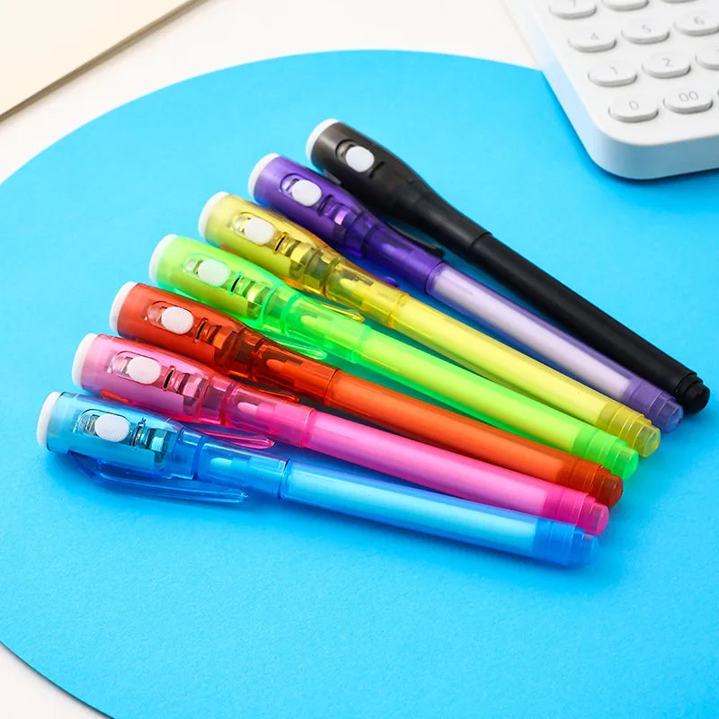 14pcs Luminous Light Pen Magic Purple 2 in 1 UV Black Light Combo Drawing Invisible Ink Pen Learning Education Toys for Child Peaceful Pleasures Health and Wellness 7pcs mix color