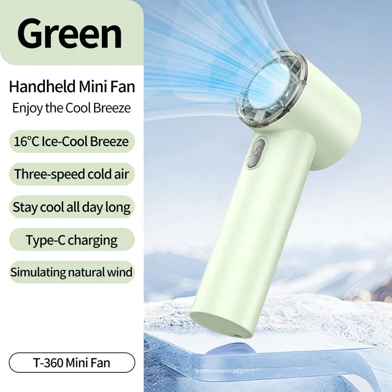 T360 199-Speed Handheld Fan Outdoor Ready Portable Digital Display Brushless Turbine Powerful Mini Fan Peaceful Pleasures Health and Wellness Green