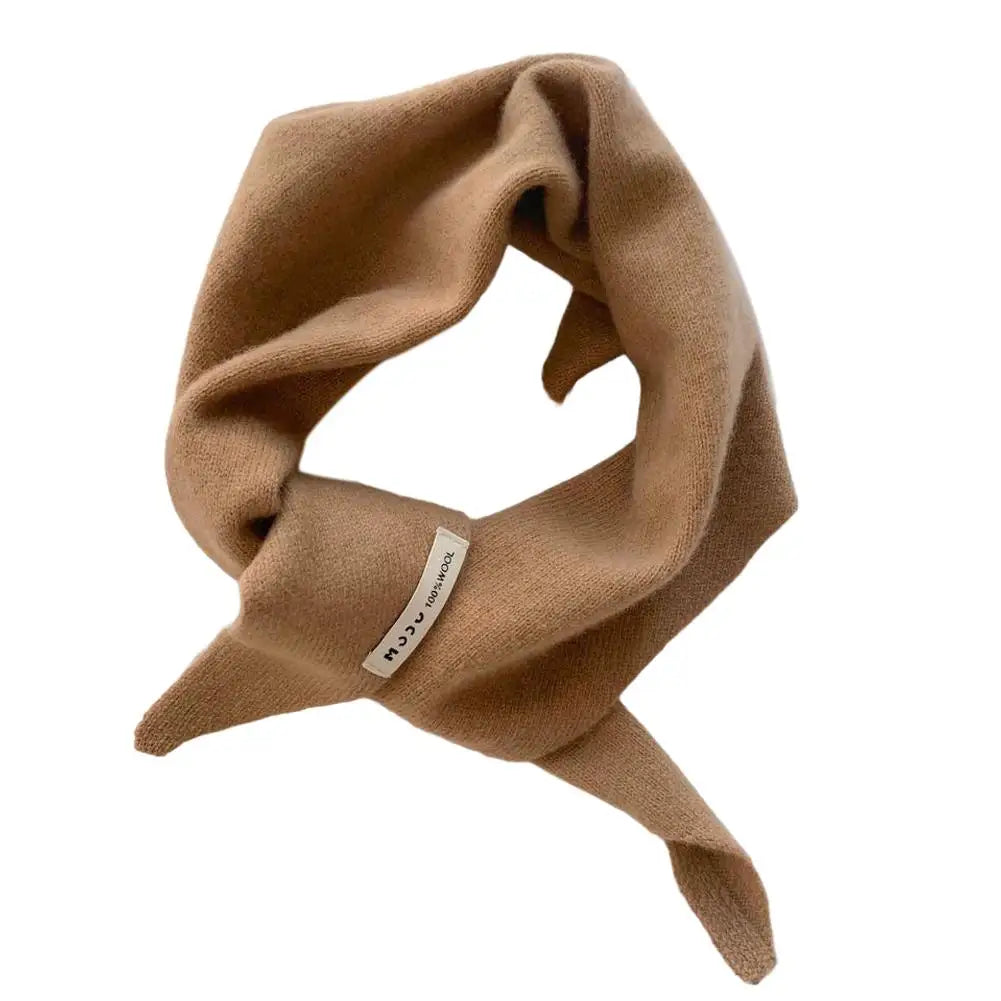 Korean Knit Triangle Scarf – Women's Warm Wool Neck Wrap Shawl Knitted Neck Scarf Peaceful Pleasures Health and Wellness Khaki One size