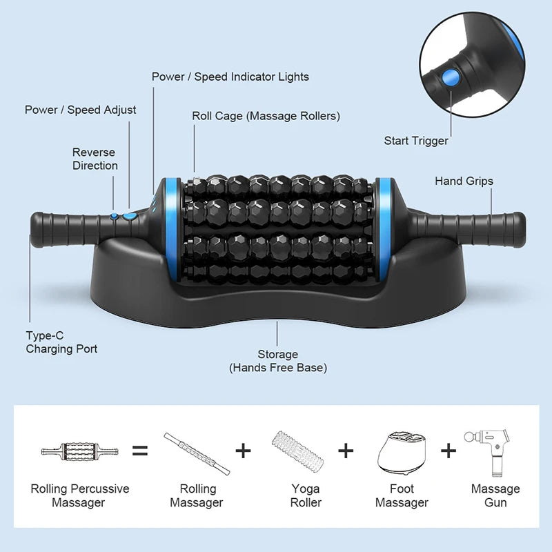 NEW Cordless Roller Body Massage Rechargeable Vibrators 360 Rolling Percussive Massager Muscle Relaxation Back Foot Leg Relaxer Peaceful Pleasures Health and Wellness