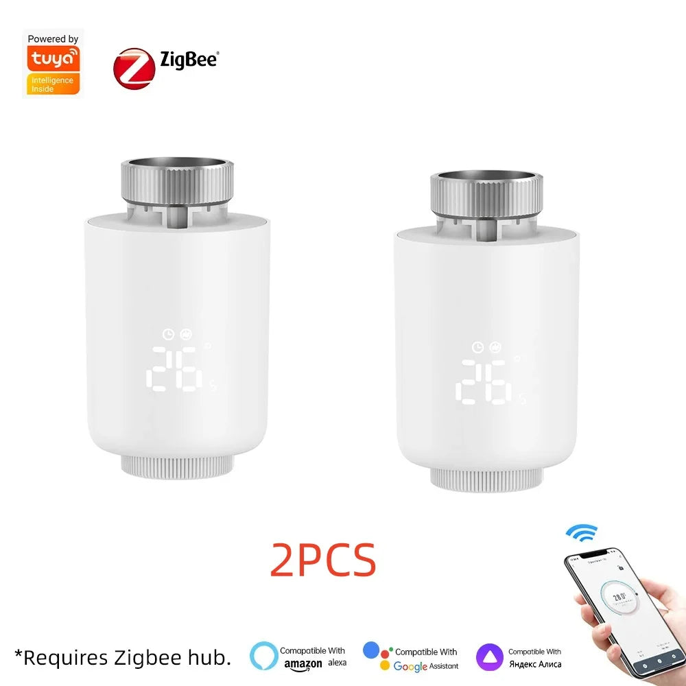 Tuya ZigBee Smart Thermostat Radiator Actuator Smart TRV Thermostatic Valve Temperature Controller Support Alexa Google Home Peaceful Pleasures Health and Wellness 2PCS White