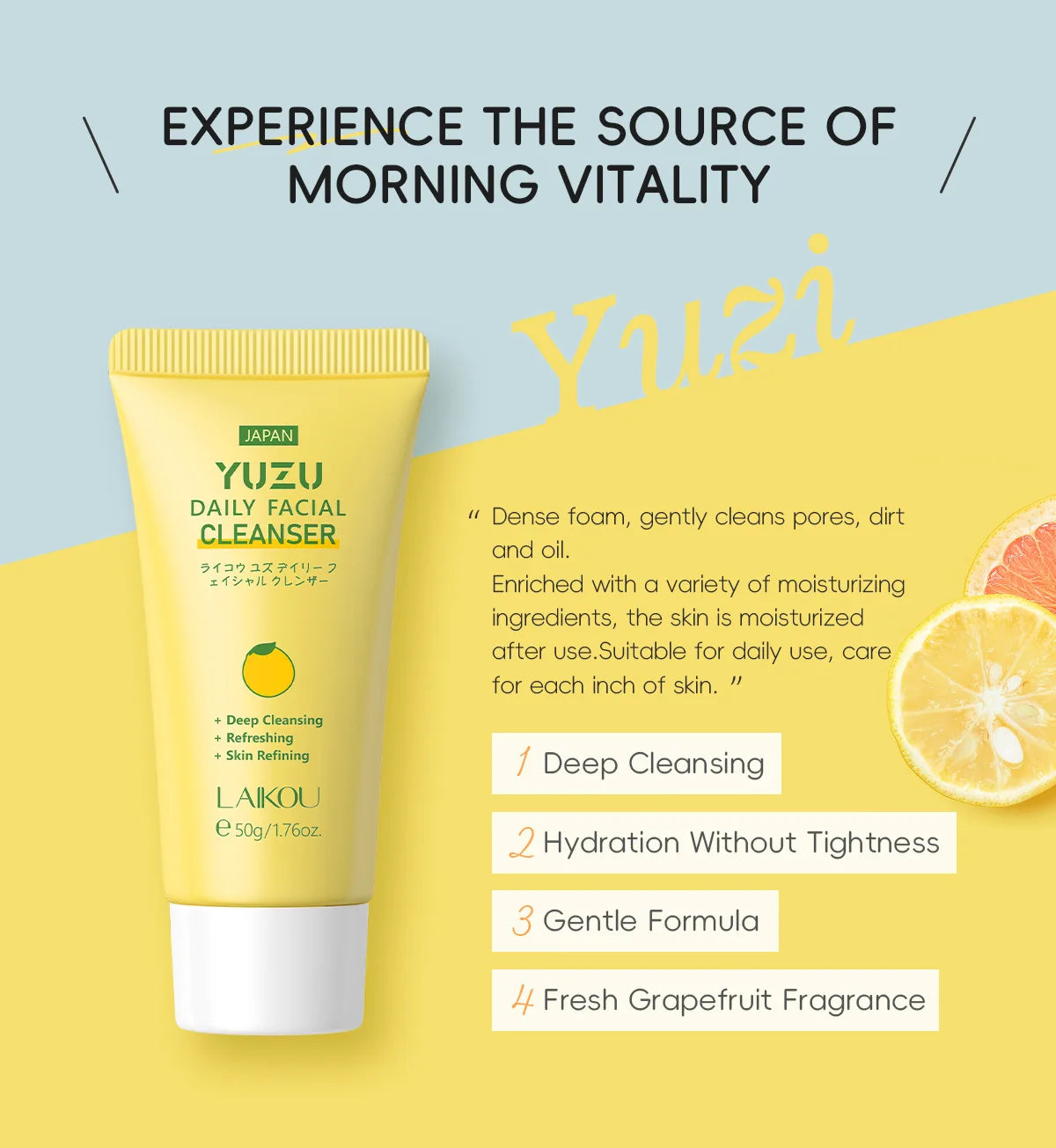 Laikou Whitening Foam Cleanser – Niacinamide & Yuzu 50g