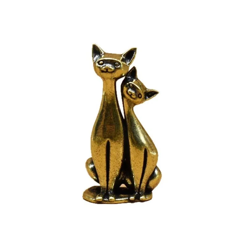 1pc Brass Retro Couple Cat Figurine Ornament Desktop Home Decoration Creative Gift Ornament Peaceful Pleasures Health and Wellness